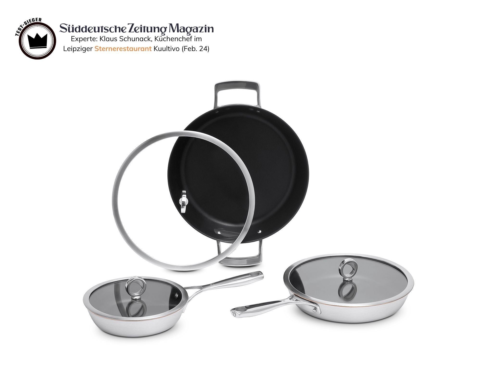 Olavson beschichtetes Pfannenset 20 + 26 + 30 cm Servierer