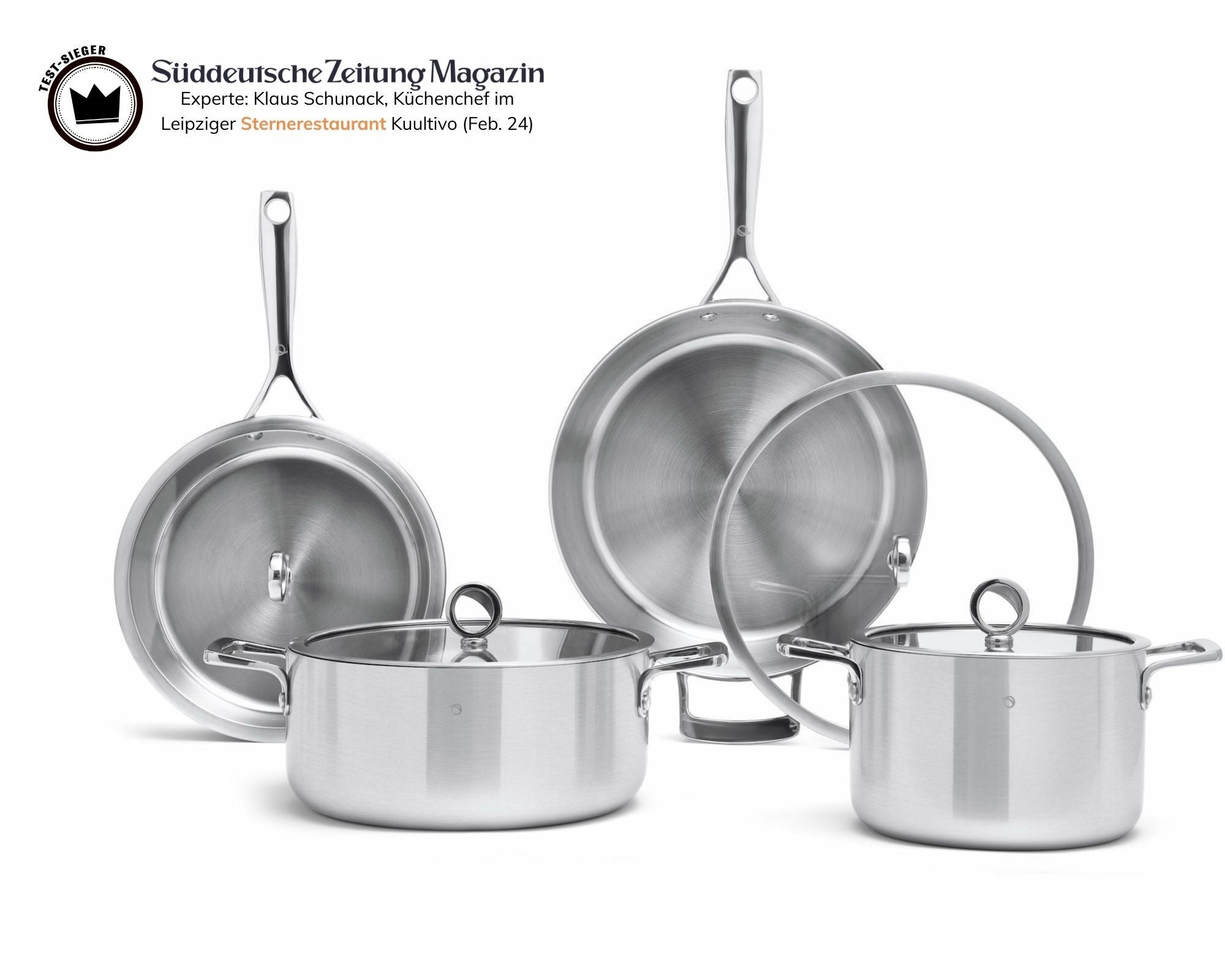 Kupferkern Kochgeschirrset unbeschichtet, Pfannen 26 + 30 cm mit Töpfen