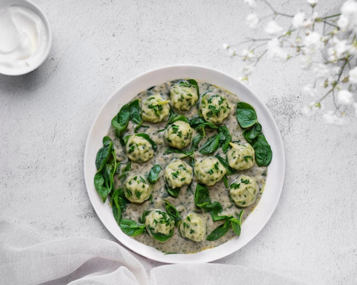 Spinatknödel mit Pilzsauce