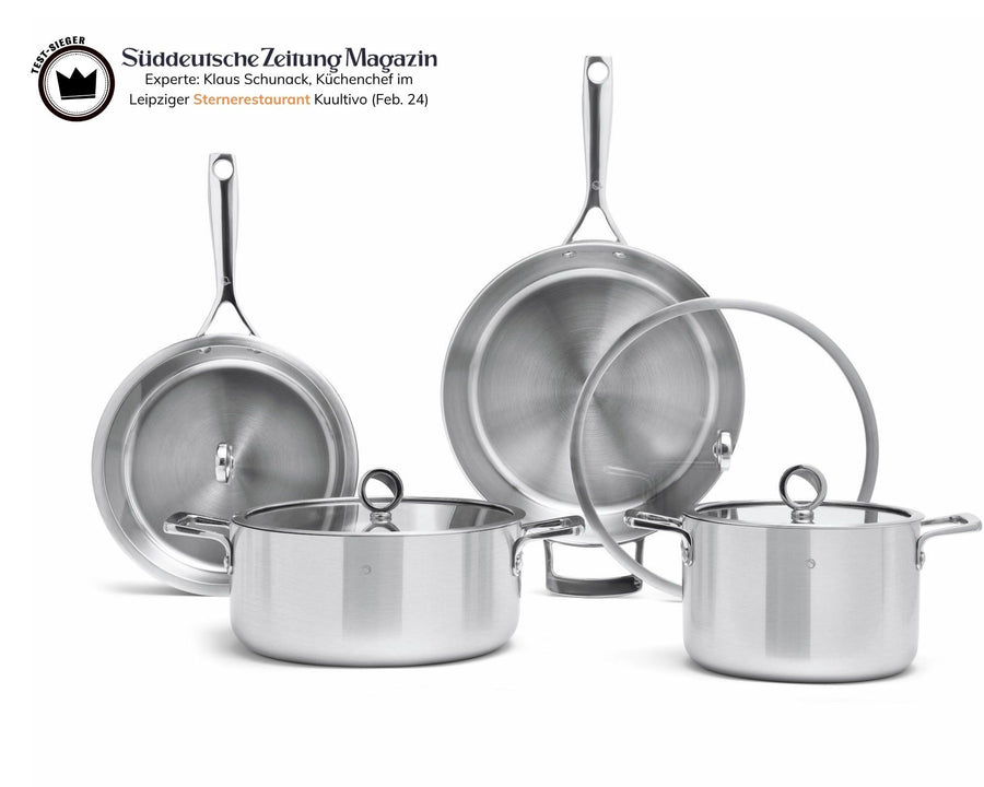 Kupferkern Kochgeschirrset unbeschichtet, Pfannen 26 + 30 cm mit Töpfen